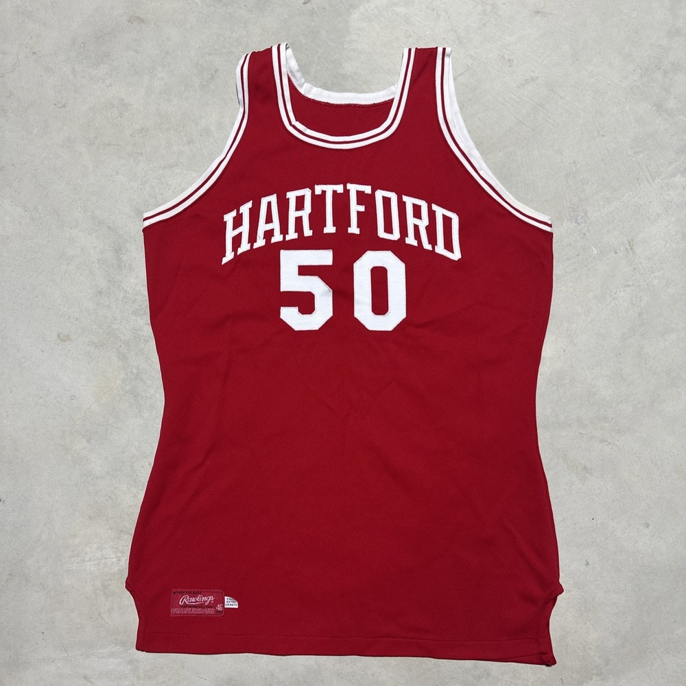 Vintage 70s HARTFORD UNIVERSITY HAWKS BASKETBALL JERSEY RAWLINGS SZ 46 Game Worn